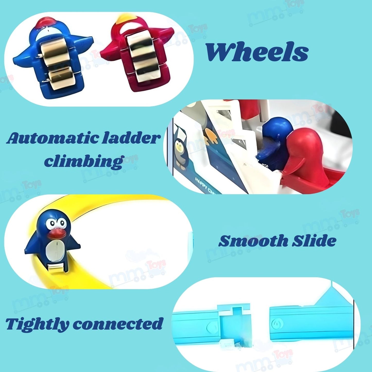MM TOYS Penguin Slide Track Set for Kids – Electric Automatic Stair Climb & Slide Toy with Flags, Lights & Music, Blue, 3+ Years [ Color As Per Stock ]