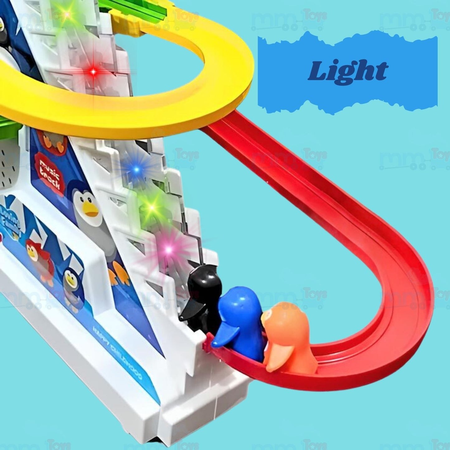 MM TOYS Penguin Slide Track Set for Kids – Electric Automatic Stair Climb & Slide Toy with Flags, Lights & Music, Blue, 3+ Years [ Color As Per Stock ]
