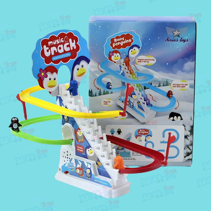 MM TOYS Penguin Slide Track Set for Kids – Electric Automatic Stair Climb & Slide Toy with Flags, Lights & Music, Blue, 3+ Years [ Color As Per Stock ]
