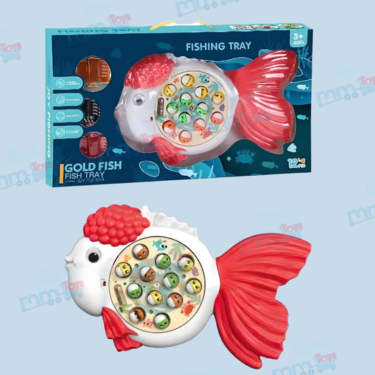 MM TOYS Rotating Fishing Game Toy - 12 pcs Fish, 3 Buckets, 6 Sticks, Musical Effects, Ages 3+years
