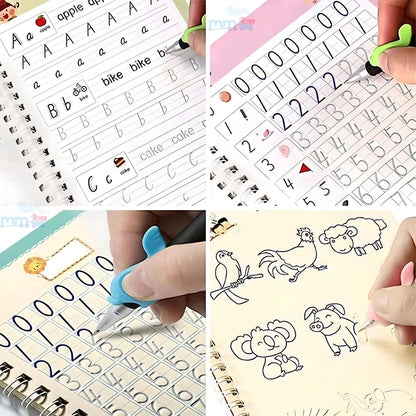 MM TOYS Sank Magic Practice Copybook (4 Book + 10 Refill + 1 Pen + 1 Grip ) Number Tracing Set - Practical Reusable Writing Tool