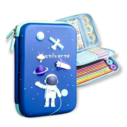 MM TOYS 3D Space Design Embossed EVA Cover Pencil Case with Compartments, Pencil Pouch for Kids, School Supply Organizer for Students, Stationery Box, Zip Pouch Bag (1 Unit)