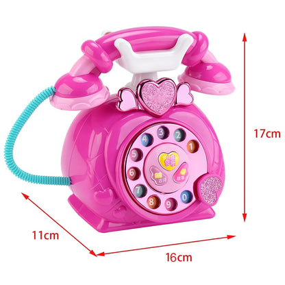 MM TOYS Classic Dial Receiver Simulation Telephone Toy for Toddlers - Rotating Number Dial, Music & Lights - Pink