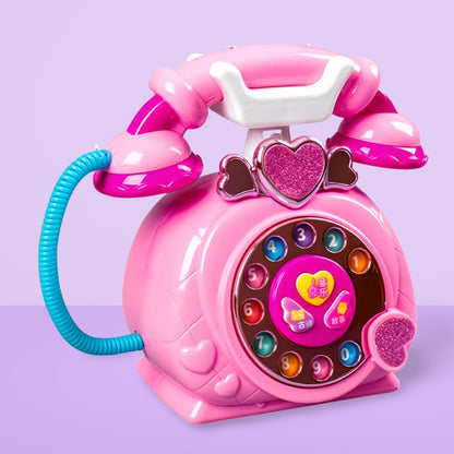 MM TOYS Classic Dial Receiver Simulation Telephone Toy for Toddlers - Rotating Number Dial, Music & Lights - Pink