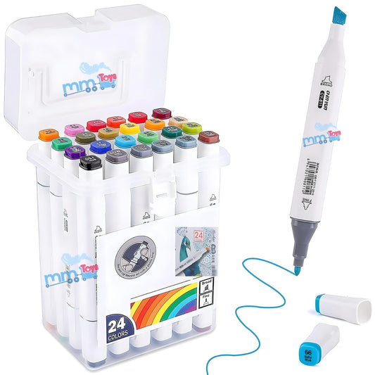MM TOYS 24 Pcs Professional Color Marker Pen Double Side Tip For Art, Craft And Drawing | Water Proof Color Pens | Proffessional Art Set For Kids And Adult