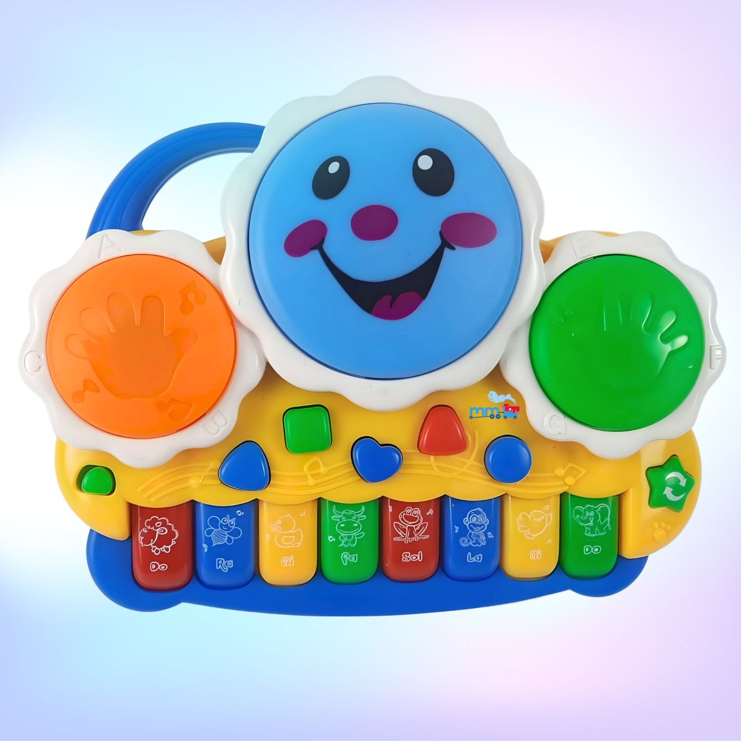 MM TOYS Musical Drum Keyboard For Kids With Flashing Lights - Animal Sounds And Songs Multi Color