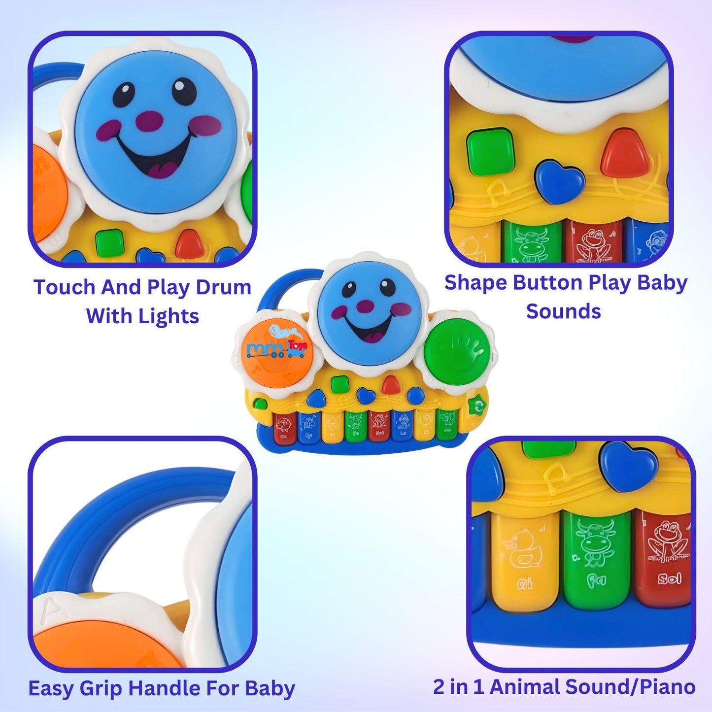 MM TOYS Musical Drum Keyboard For Kids With Flashing Lights - Animal Sounds And Songs Multi Color
