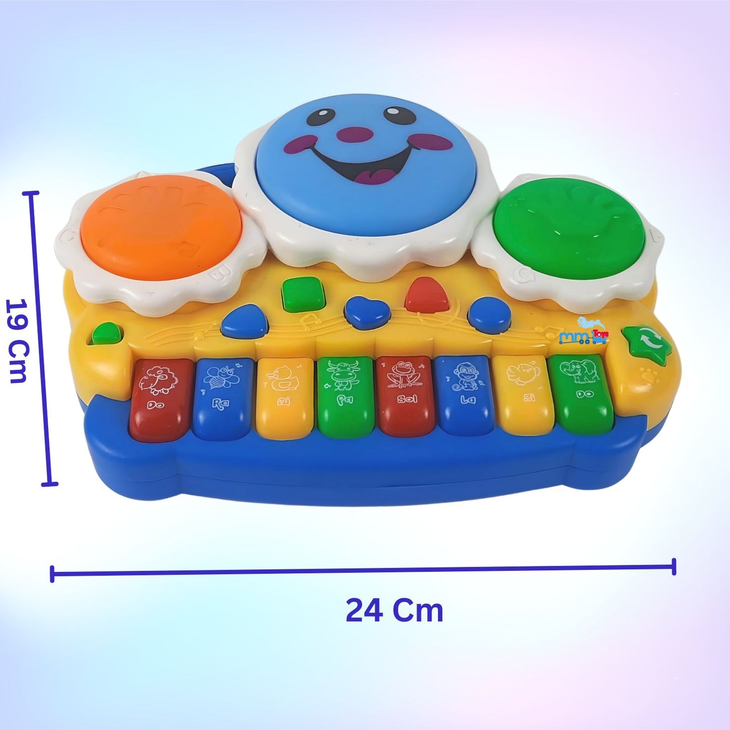 MM TOYS Musical Drum Keyboard For Kids With Flashing Lights - Animal Sounds And Songs Multi Color