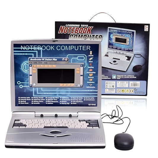 MM TOYS Educational English Learner Power Notebook - 22 Fun Activities, Music Keyboard, Skill Enhancement, Includes Mouse, Blue