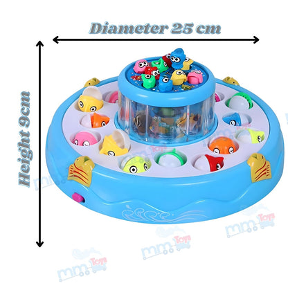 MM TOYS Go Go Fishing Catching Game with 26 Fishes, 2 Rotary Fish Pond and 4 pods with Music and Light Function Magnetic Toy (Multicolor)