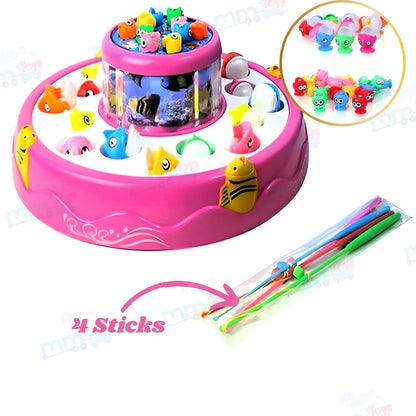MM TOYS Go Go Fishing Catching Game with 26 Fishes, 2 Rotary Fish Pond and 4 pods with Music and Light Function Magnetic Toy (Multicolor)