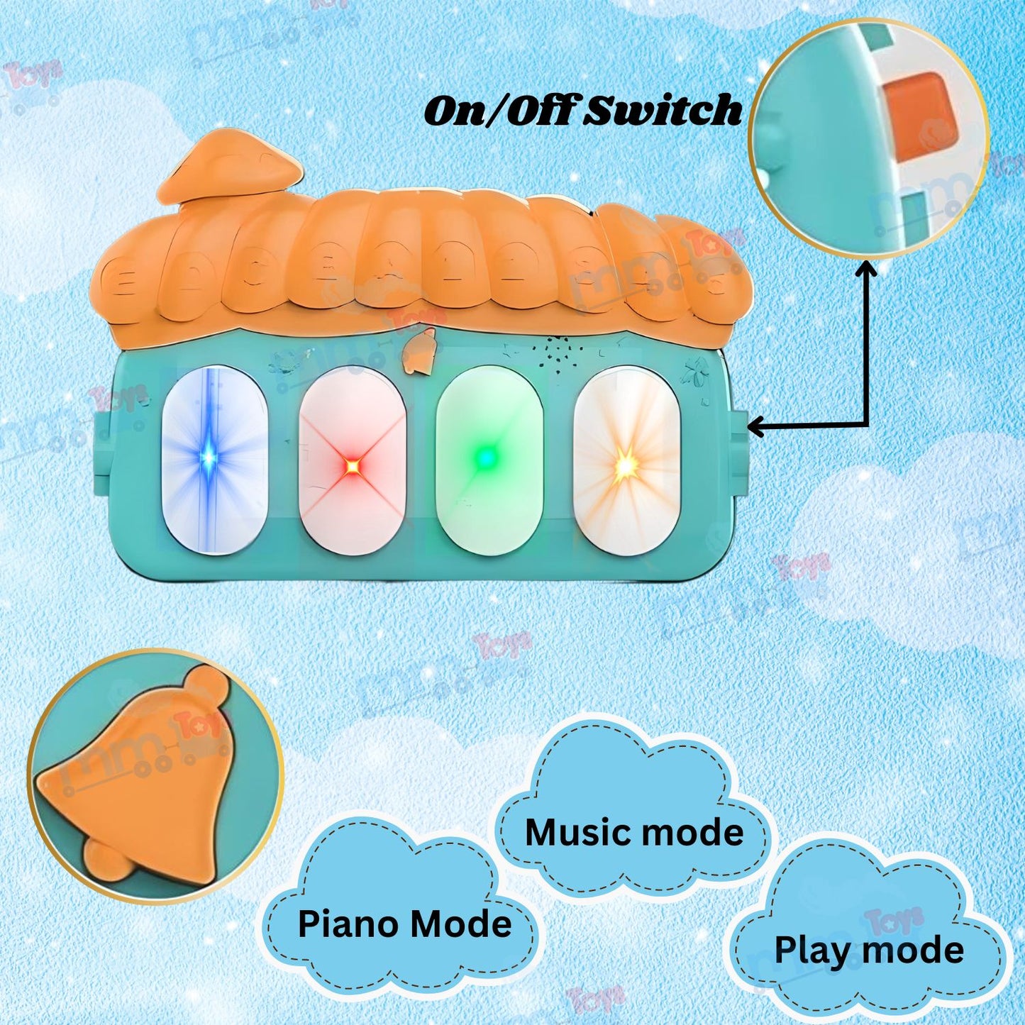 MM Toys Baby Play Mat Gym & Fitness Rack with Hanging Rattles, Lights & Musical Keyboard Mat - Convertible Piano for 0-12 Months Baby