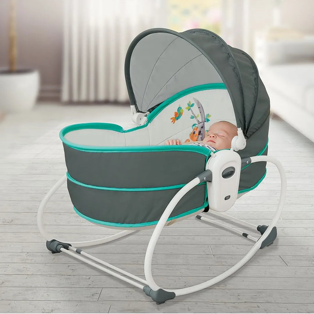 Mastela 5 in 1 Rocker & Bassinet 6037 Teal, Reclining Cot, Toy Bar, Adjustable Canopy, Soothing Vibration & Melodies, Infant Carrier - for Newborn 0+