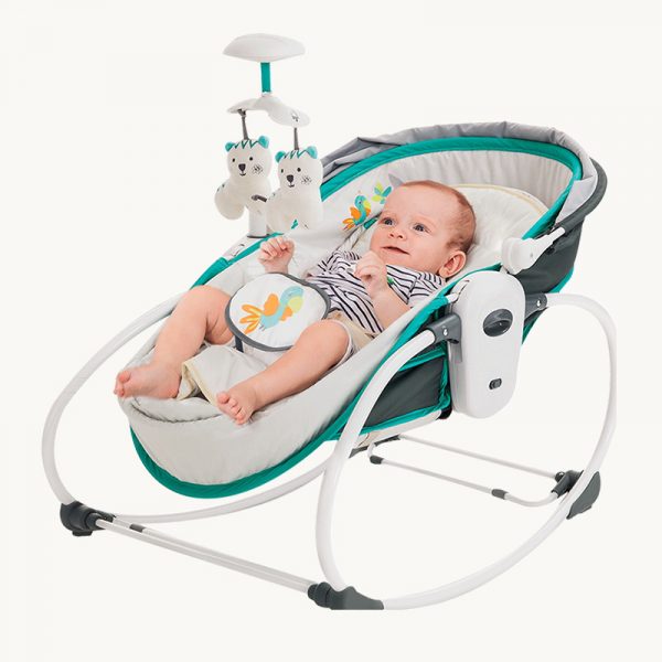 Mastela 5 in 1 Rocker & Bassinet 6037 Teal, Reclining Cot, Toy Bar, Adjustable Canopy, Soothing Vibration & Melodies, Infant Carrier - for Newborn 0+