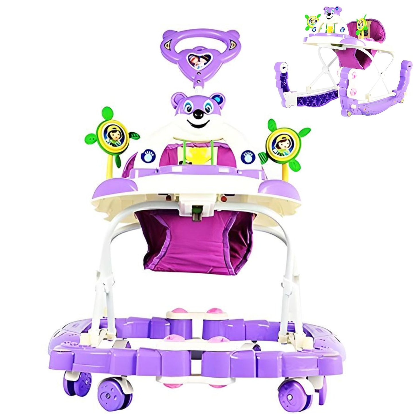 Panda Baby 2 in 1 Walker And Rocker 3 Height Adjustable And Parent Handle For 6+ Months - Purple