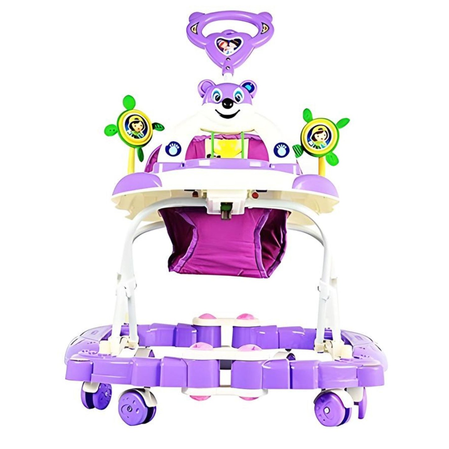 Panda Baby 2 in 1 Walker And Rocker 3 Height Adjustable And Parent Handle For 6+ Months - Purple