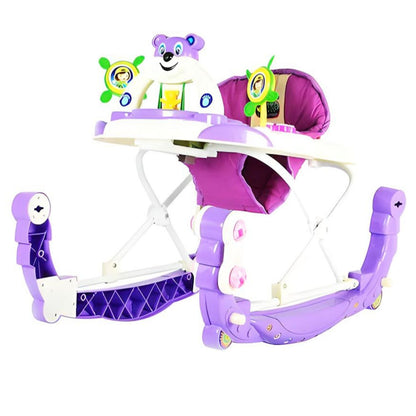 Panda Baby 2 in 1 Walker And Rocker 3 Height Adjustable And Parent Handle For 6+ Months - Purple