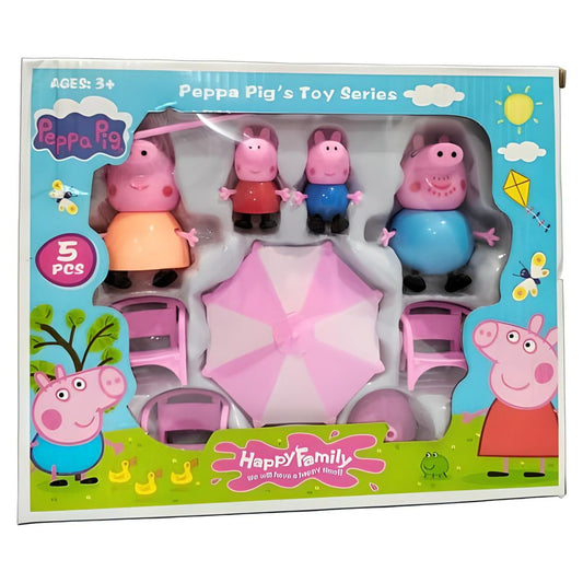 Peppa Pig Family House Toy Set - 5 Pcs, Educational Play for 3+ Kids, Pink Includes 1 Umbrella, 3 Chairs, 1 Table