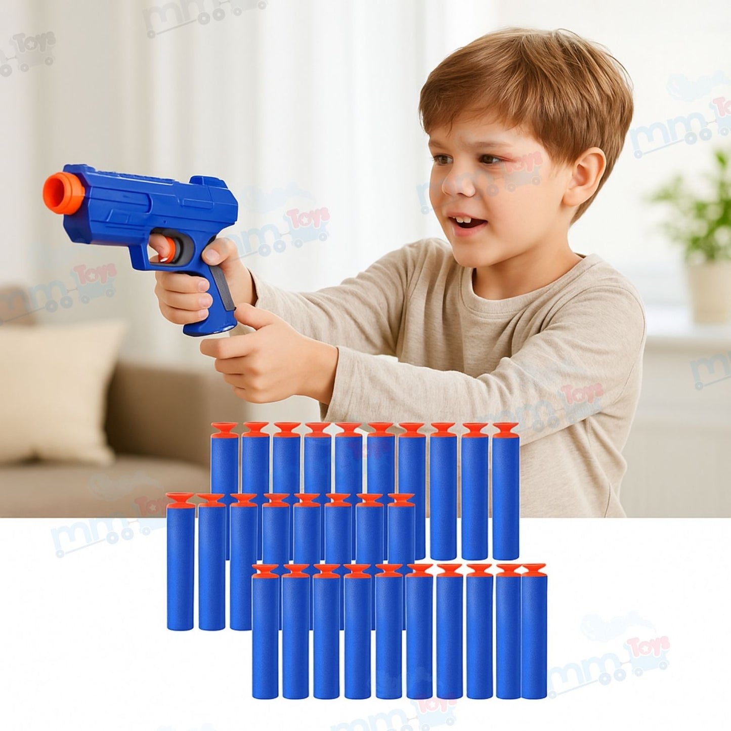 MM TOYS Soft Foam Suction Bullets Darts for Toy Guns – 40 Pcs Pack | Compatible with Nerf N-Strike & Blaze Storm | Sticky Safe Foam Darts for Kids (Color as per Stock, Blue)