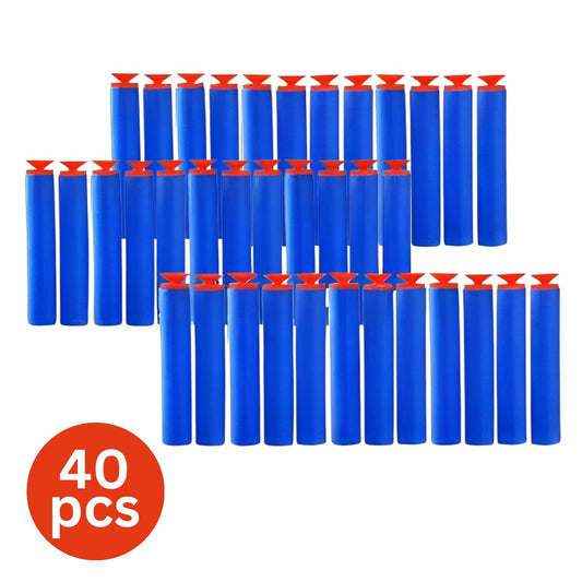 MM TOYS Soft Foam Suction Bullets Darts for Toy Guns – 40 Pcs Pack | Compatible with Nerf N-Strike & Blaze Storm | Sticky Safe Foam Darts for Kids (Color as per Stock, Blue)