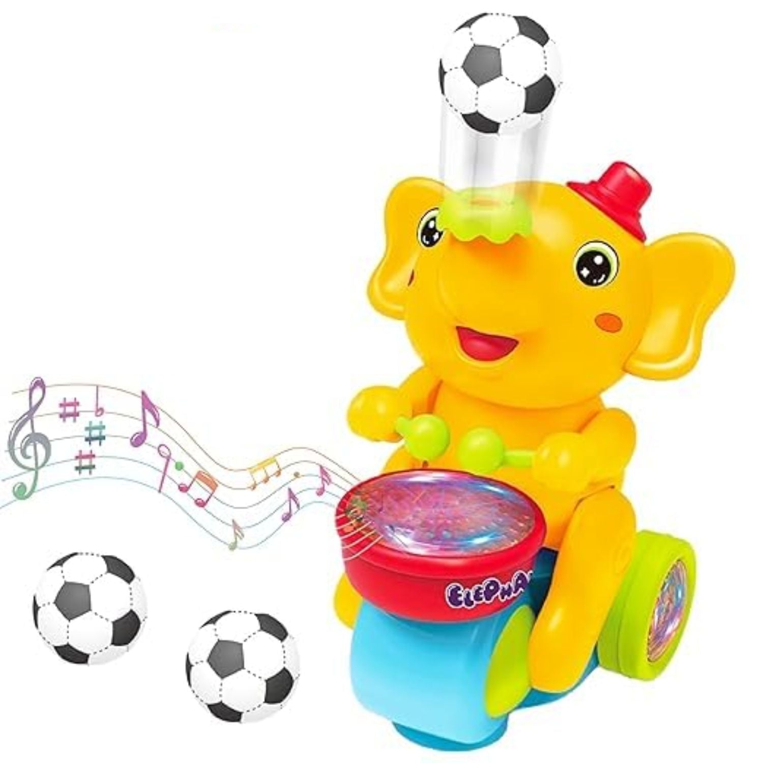 Drummer Elephant Floating Ball Musical Toy with LED Lights & Bump-Go Action for Kids