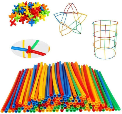 Aditi Toys Brick Set 4d Pipe Blocks Building Toys Straws And Connectors Space Children Intelligence To Improve Kids Creativity And Imagination 5+ Year - 118 pcs