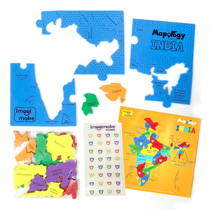 IMAGEMAKE Mapology States of India Map Puzzle Includes New UTs, Jammu & Kashmir, Ladakh, Foam Puzzle & Sticker Set - Educational Fun