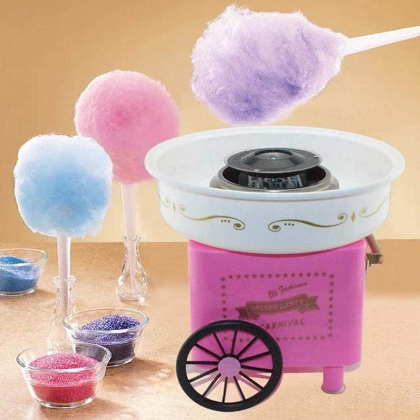 MM TOYS Portable Cotton Candy Machine – Retro Candy Floss Maker with Sugar Scoop & 10 Sticks, Food-Grade, Easy to Clean- Multicolor