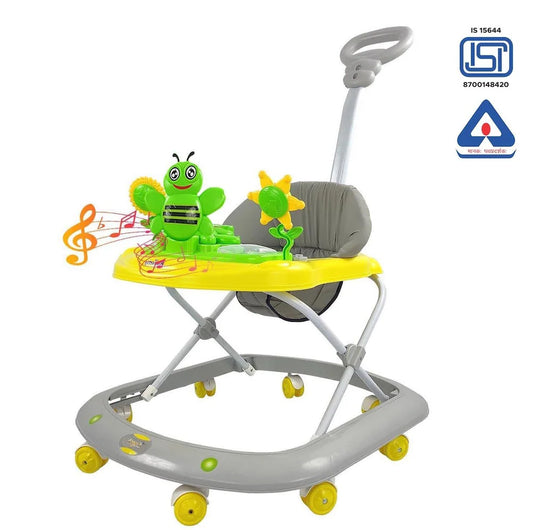 Dash Butterfly DLX Baby Walker For 6-18 Months Baby Boy And Girl ,Parental Handle And 3 Height Adjustments, Activity Walker with Music n Light 3 Position Adjustable Height (Capacity 20kg | Yellow)