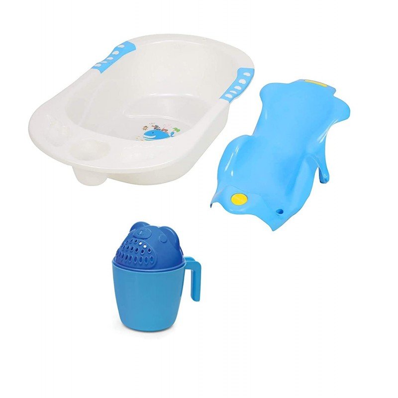 Honey Bee Dolphin Luxury Baby Bath Tub with Sling, 10 Colored Balls, Shower Mug For Newborn to 2 Years, Safe & Fun Bath Time