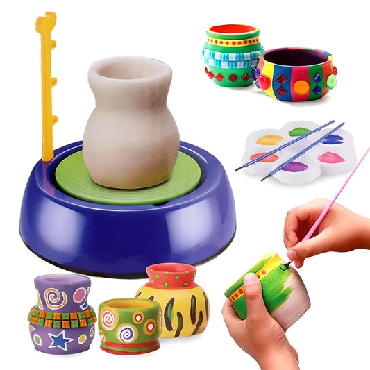 MM Toys Braintastic Kids Pottery Wheel Battery-Operated, All-Inclusive Kit, Safe & Educational, Perfect for Arts & Crafts 8+ Years - Vibrant Color Set