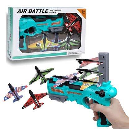MM Toys  Air Battle Rapid-Launch Foam Glider Plane Gun, 4 Planes, ABS Plastic, Ages 3+, Multicolor