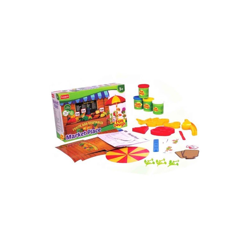 FunDough - Market Place, Cutting & Moulding Playset for Creativity Boosting & Fine Motor Skills Development, Safe for 3+ Years Kids, Multi-Colour
