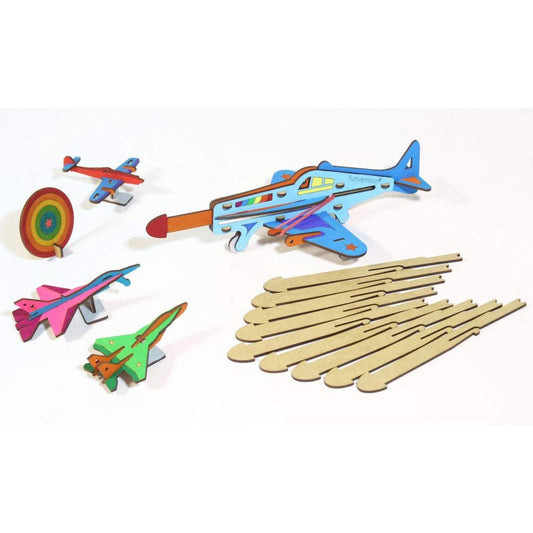 Funvention DIY Shooter Plane Mechanical Shooting Model with 3 Target Planes and One Target Disc and Free Colors 5+ Years Kids