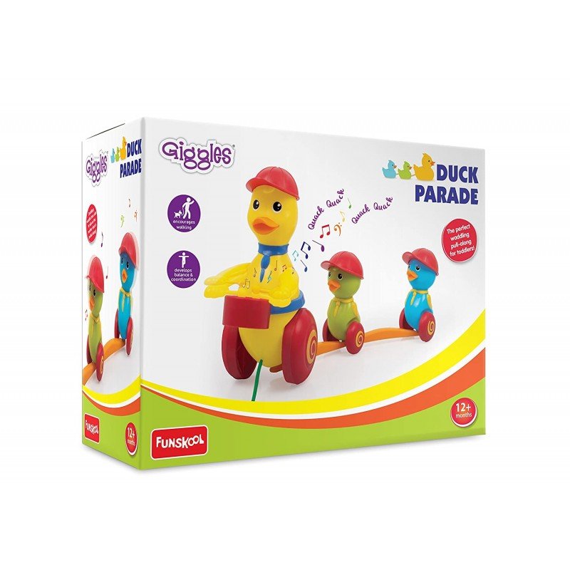 GIGGLES - DUCK PARADE , 2 IN PULL ALONG TOY ,DRUM, LINKING, ENCOURAGES WALKING FOR KIDS