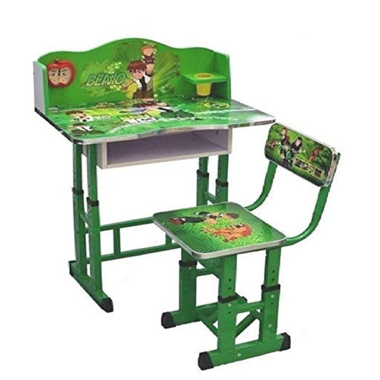 MM TOYS Heavy Duty Study Ben 10 Table Chair Set Multipurpose Use With 4 Adjustable , Mattel Frame Size for Kids for 3 to 14 Years - Green