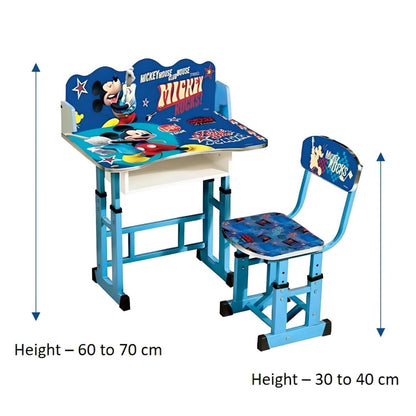 MM Toys Adjustable Multipurpose Wooden Table Chair Set - Ideal Study Table for Kids (3-14 years) with Alloy Frame, Safety Design, and Built-in Time Clock - Blue (Design May vary)