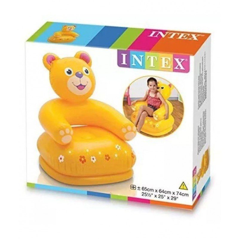 INTEX TeddyBear Delightful, Comfortable Inflatable Kids Chair, Ideal for Play & Learning Vinyl Material, Exciting Yellow Color 68556- Design May Vary