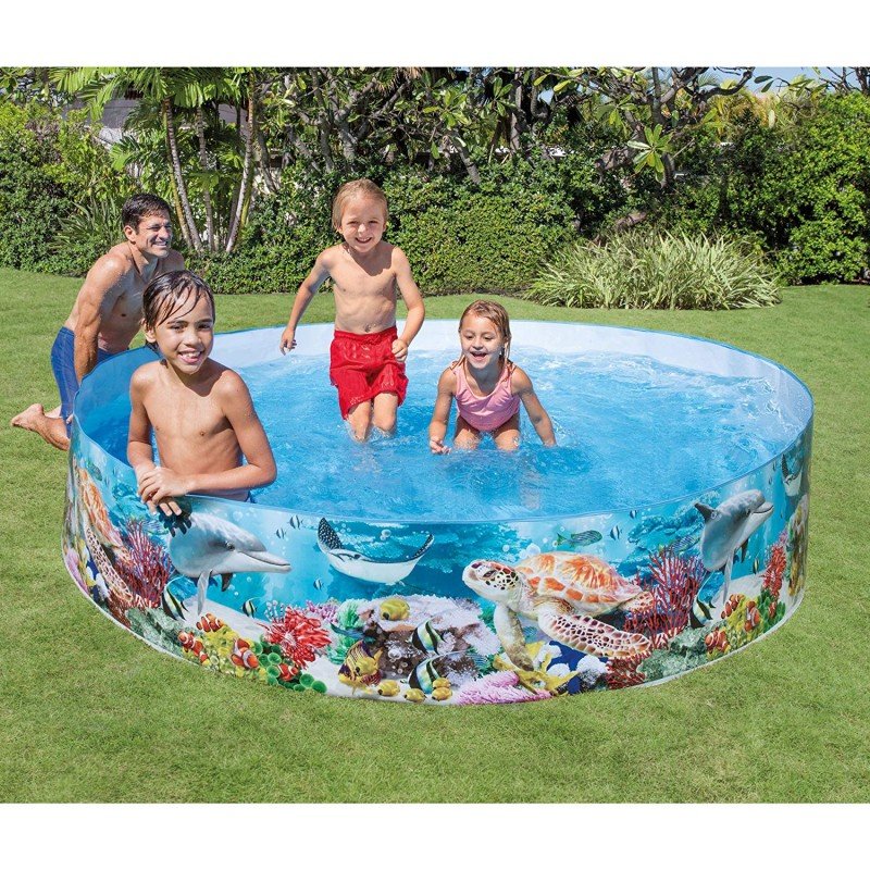 Intex Snapset Kids Bath Tub – Non-Inflatable 8 Feet Round Pool, Easy to Clean, Model 58472 (1.6 Ft Height) with Free Repair Patch