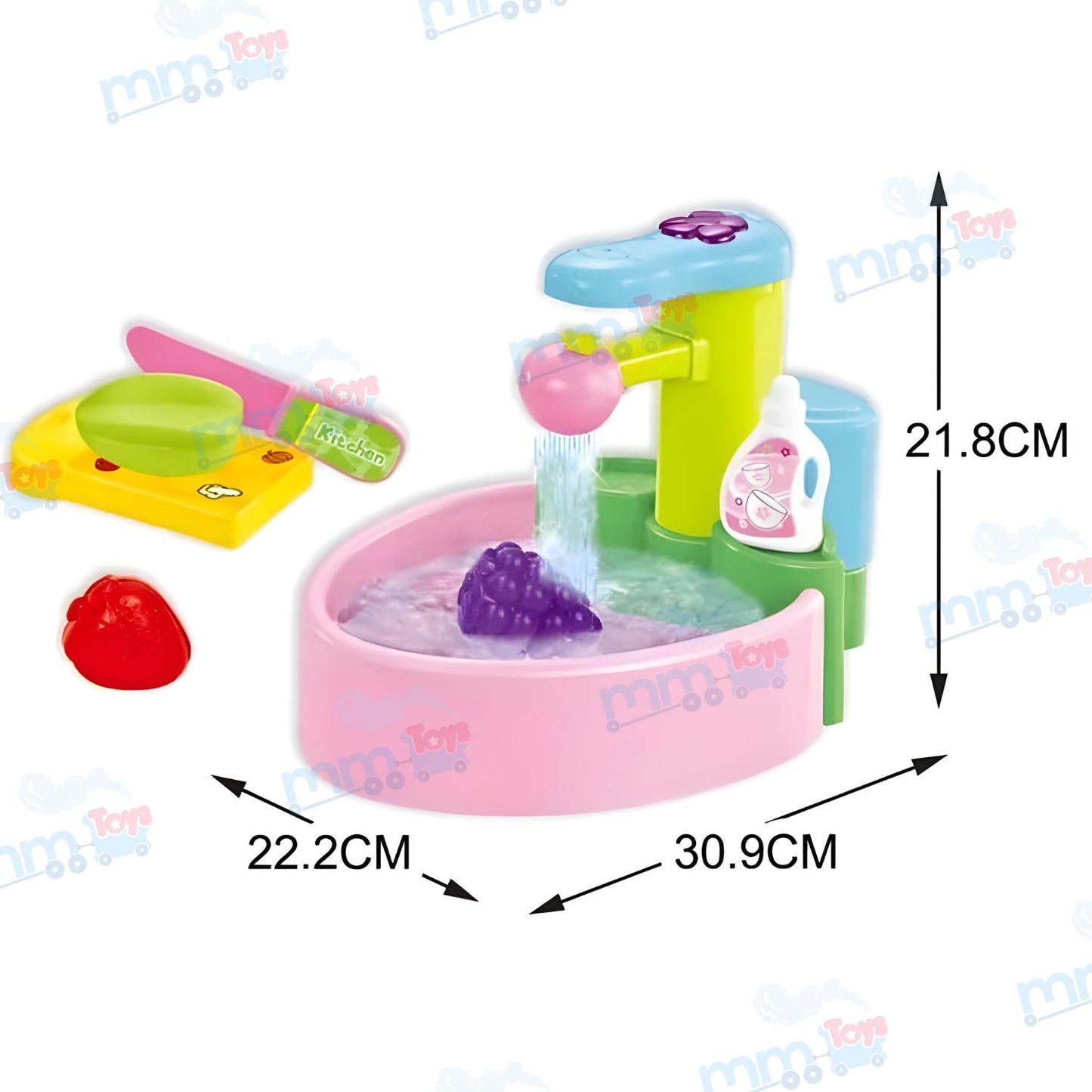 MM TOYS Hand Sensing Toy Sink Electronic Dishwasher Play Kitchen Set - Multicolor, Includes Fruits, Vegetables & Dishes