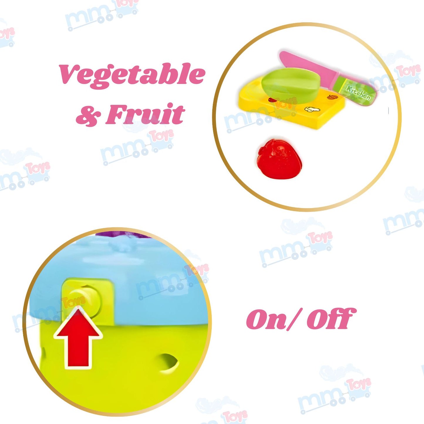 MM TOYS Hand Sensing Toy Sink Electronic Dishwasher Play Kitchen Set - Multicolor, Includes Fruits, Vegetables & Dishes