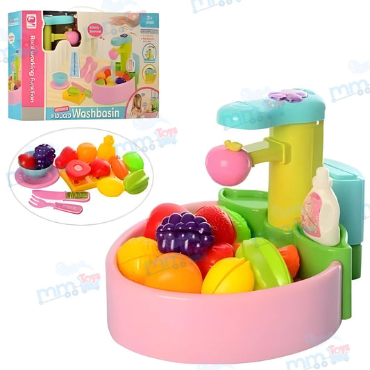 MM TOYS Hand Sensing Toy Sink Electronic Dishwasher Play Kitchen Set - Multicolor, Includes Fruits, Vegetables & Dishes