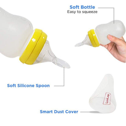 LUVLAP FEEDING SPOON WITH SQUEEZY FOOD GRADE SILICONE FEEDER BOTTLE , FOR INFANT BABY, 180ML, BPA FREE
