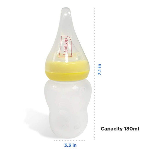 LUVLAP FEEDING SPOON WITH SQUEEZY FOOD GRADE SILICONE FEEDER BOTTLE , FOR INFANT BABY, 180ML, BPA FREE