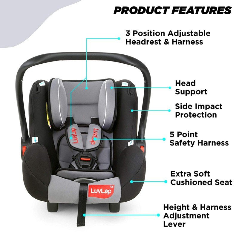 LUVLAP 4 IN 1 BABY CARRY COT CUM CAR SEAT, ROCKER, CHAIR, 0 MONTH+, CARRYING CAPACITY 13KG, 5 POINT SAFETY BLACK