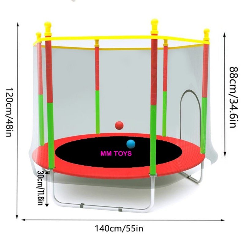 MM TOYS 55 INCH TRAMPOLINE JUMPING BED WITH SAFETY WALL AND U SHAPE LEGS - 120 KG WEIGHT CAPACITY