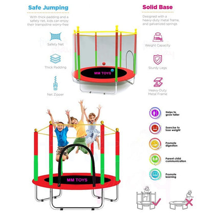MM TOYS 55 INCH TRAMPOLINE JUMPING BED WITH SAFETY WALL AND U SHAPE LEGS - 120 KG WEIGHT CAPACITY