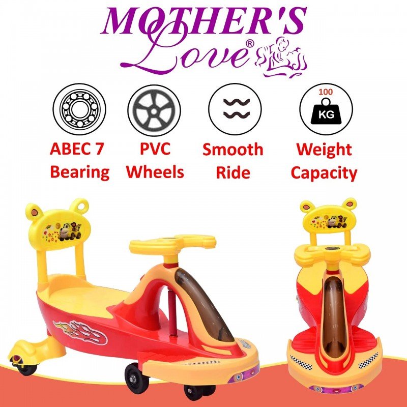 Mother's Love Magic Twister Swing Car With Music & Light, Ages 2-5, No Pedals, Fun Indoor/Outdoor Ride, Color May Vary