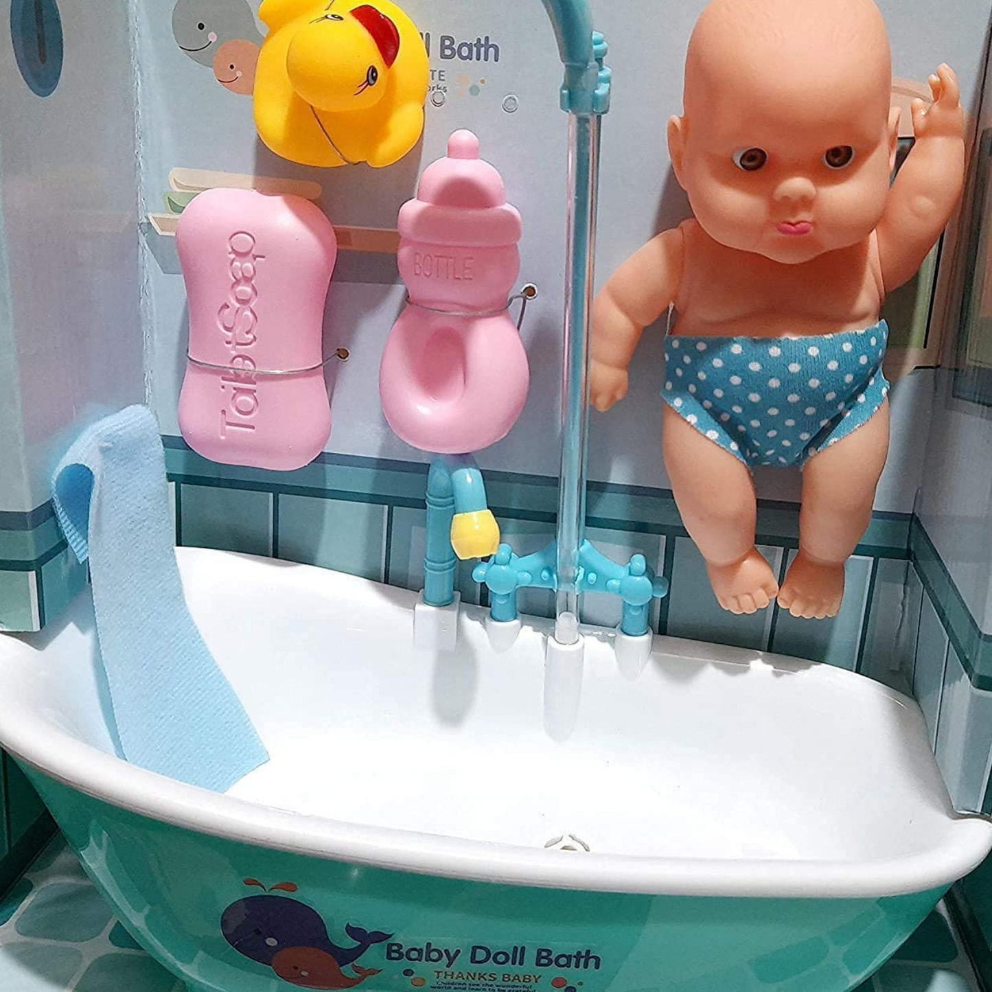 MM Toys Doll Electrical Baby Doll Bath Tub Set, Functional Shower, Water Spraywith  wordable Accessories, Multicolor