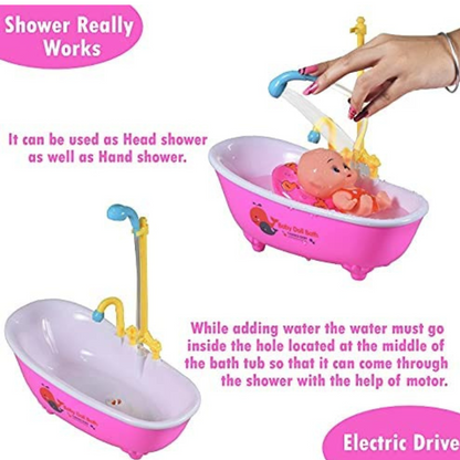 MM Toys Doll Electrical Baby Doll Bath Tub Set, Functional Shower, Water Spraywith  wordable Accessories, Multicolor